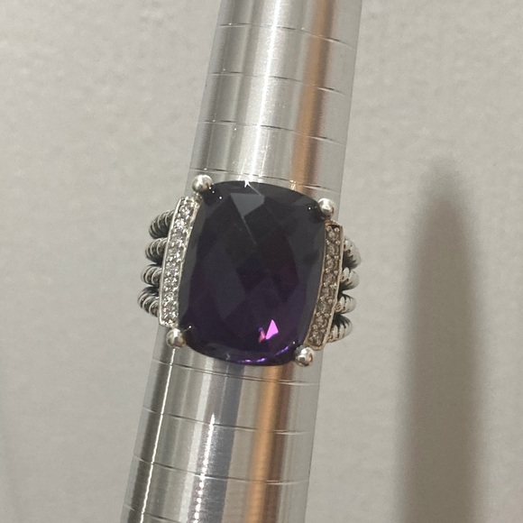 David Yurman Sterling Silver, Amethyst & Diamond Ring - Picture 1 of 5